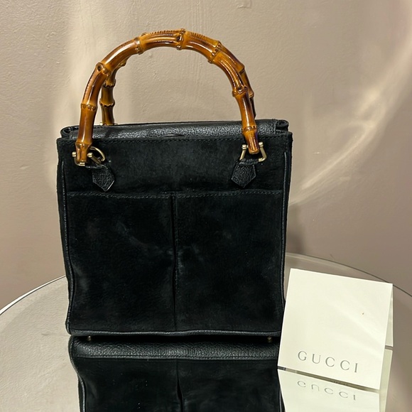 Gucci Diana Black Suede Leather Handbag Tote with Bamboo handles - Picture 3 of 17